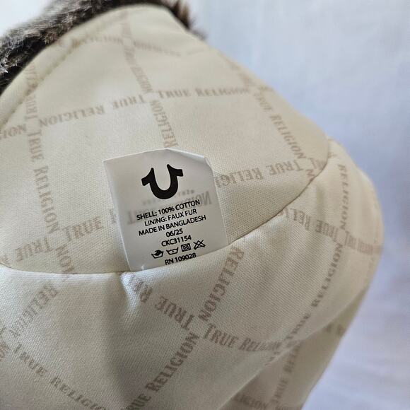 True Religion Earflap Cap Hat Faux Fur Denim - Picture 5 of 6